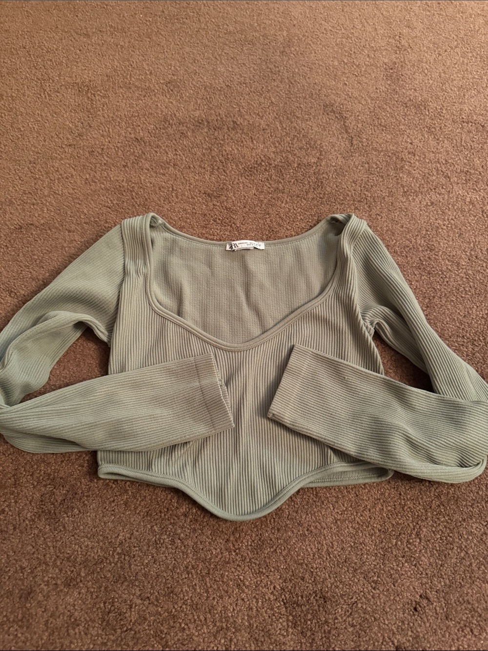 Zara Ribbed Scoop Neck Crop Top - green